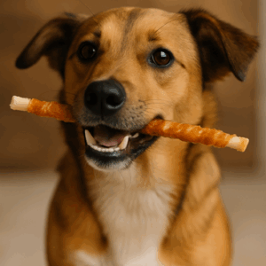 kip met runderhuidstick 40cm hondensnack