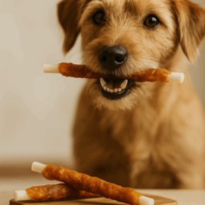 kip met runderhuidsticks 17cm hond