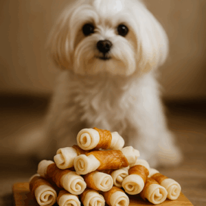 wit geknoopt bot met kip hondensnack