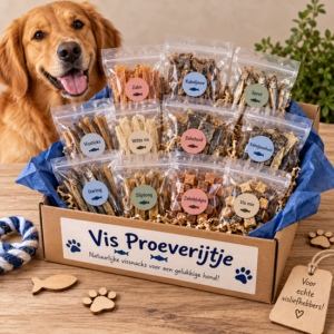Vis Proeverijtje voor honden met verschillende natuurlijke vissnacks